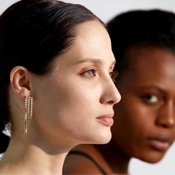 Anthropologie Luxury Zirconia 18K Gold Stainless Steel Waterproof Earrings - Picture 3 of 7